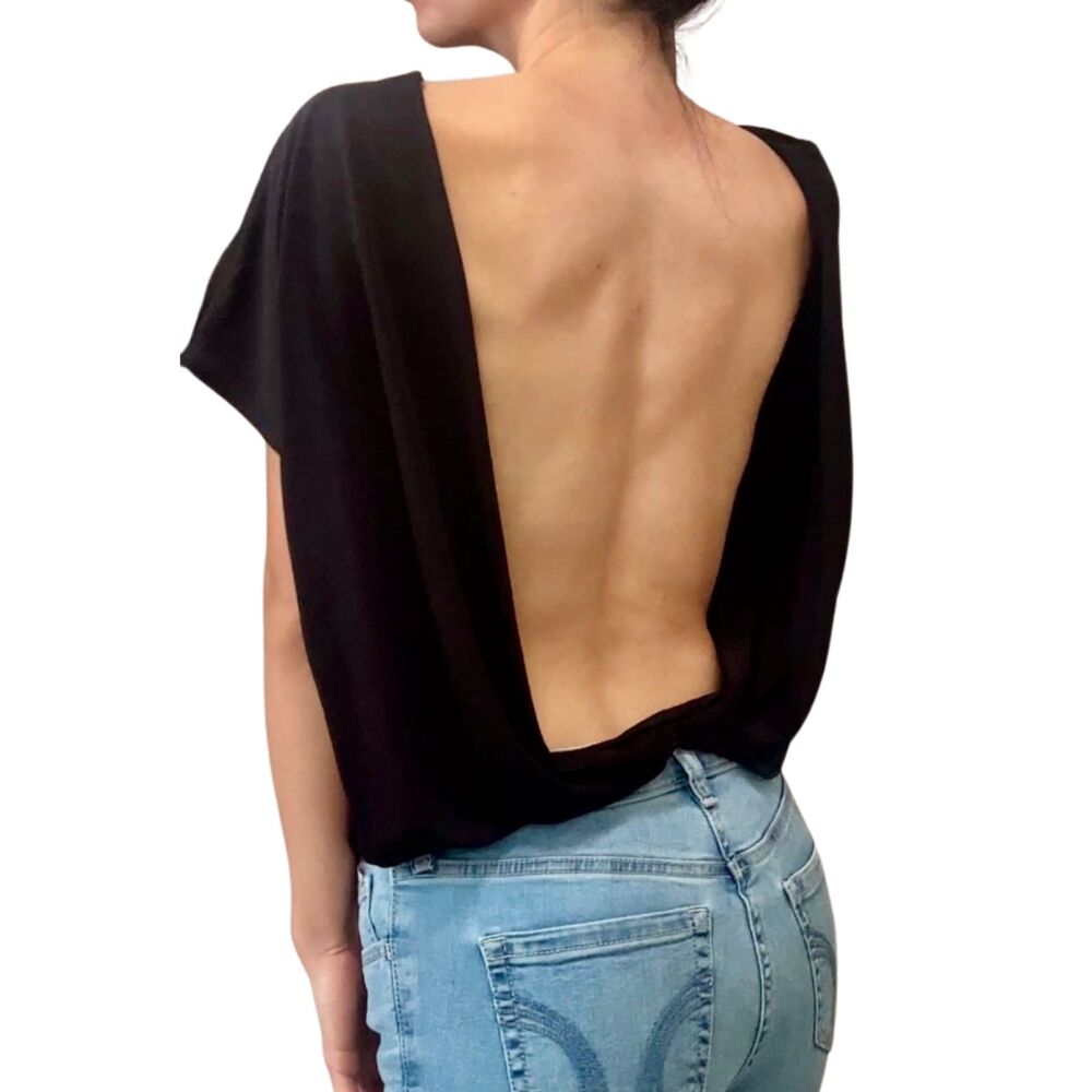 Victoria’s Secret Black Open Back Draped Short Sleeve Top XS